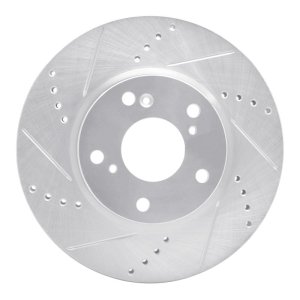 Honda Civic Brake Rotor (1) - Front Left - R1 Concepts - Drilled & Slotted - Silver - `16-`25